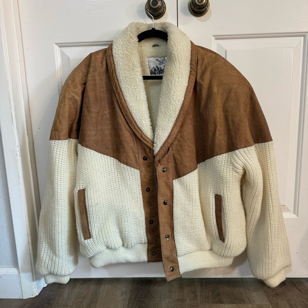 Two-Tone Brown and Cream Bomber Jacket
